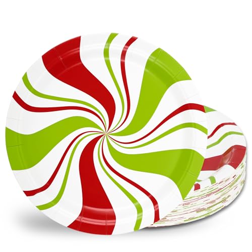 Elyxio Christmas Candy Swirls Paper Plates Peppermint 7in Dessert Plate