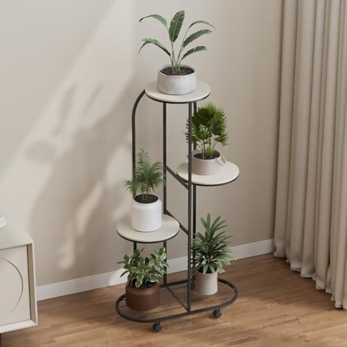 Cachpib Estantería para plantas de varios niveles, soporte para plantas de metal con ruedas, banco de flores, escalera para plantas, estantería de pie para interior, jardín, balcón, decoración
