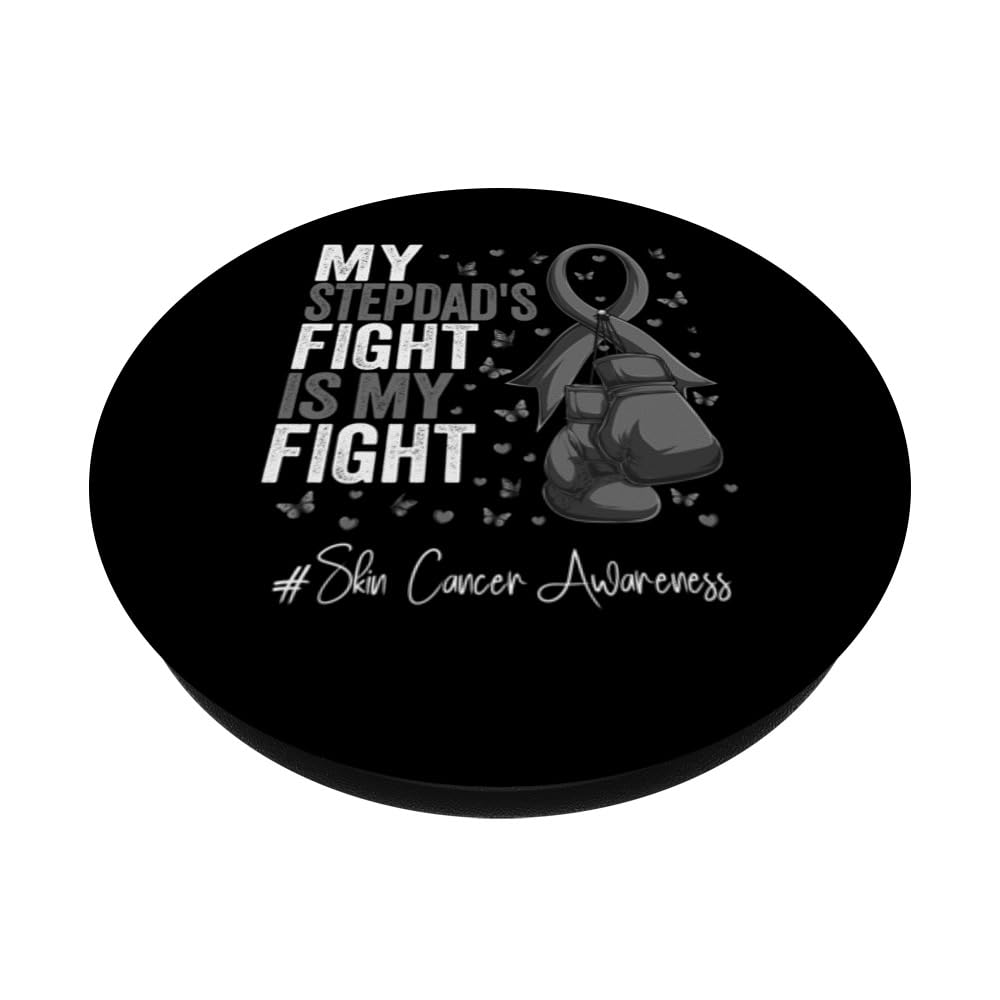 Black Ribbon Survivor Stepfather Skin Cancer Awareness PopSockets Swappable PopGrip - Image 2