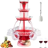 Fuente de Fiesta Transparente de 3 Niveles, Máquina de Fuente de Vino con 5 Vasos Reutilizables y 1 Cepillo, Base LED, Torre de Bebidas para Pubs, Fiestas en Casa y Fiestas de Cumpleaños