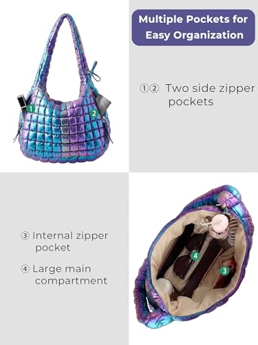 Image of Puffer Quilted Tote Bag for Women Nylon Crossbody Bags Puffy Purse Hobo Large Shoulder Bag Trendy
