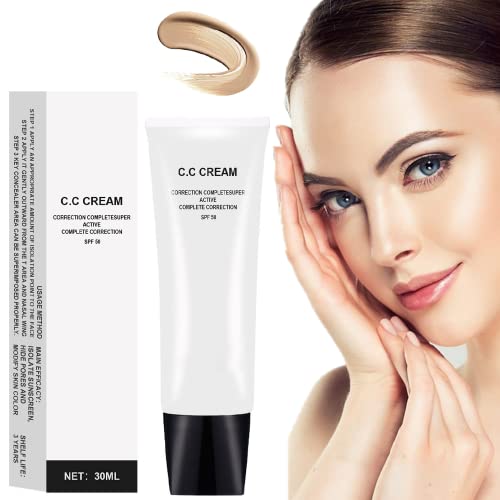 OUKPANE Skin Tone Adjusting CC Cream SPF 50,Cosmetics CC Cream, Colour Correcting Self Adjusting for Mature Skin,Pre-makeup Primer Moisturizing Skin-ivory