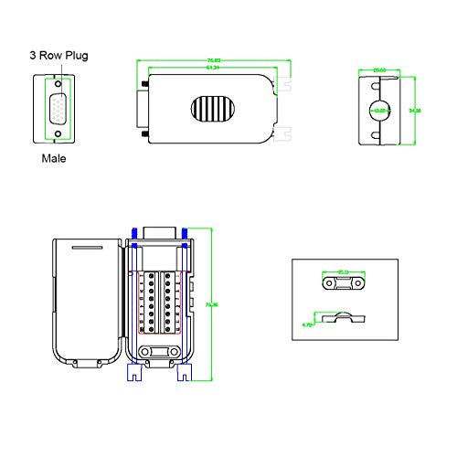 Conector VGA macho con carcasa protector 3 filas miniatura 6