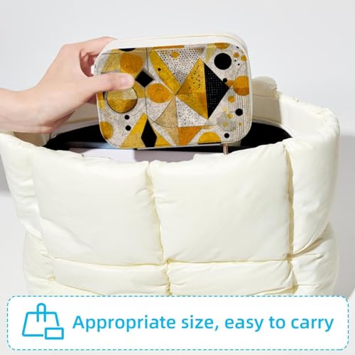 Boîte à bijoux double couche pour bagues et colliers jaune à motifs géométriques - 6