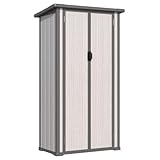 YODOLLA Harz-Außen-Werkzeugschrank wetterfest, 101x59x179cm Geräteschuppen ertikal hoch Gartenschrank mit verstellbaren Ablagen und verstärktem Boden für draußen, Grau