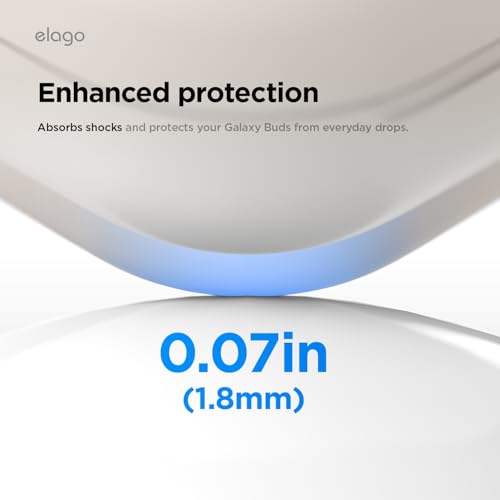 Image of elago Premium Silicone Case with Carabiner, Compatible with Samsung Galaxy Buds 4 Pro Case & Galaxy Buds 4 Case, Full Protection, Wireless Charging, Headphone Accessories, for Men, for Women (Stone)