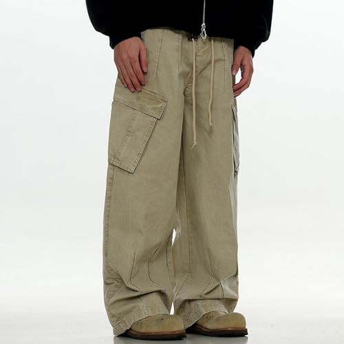 XYXIONGMAO Men's Black Loose Streetwear Overalls Drawstring Elastic Waist Multi-Pocket Sweatpants Cargo Pants for Men4
