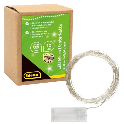 Idena 31114 - LED Micro Lichterkette mit 10 LEDs in Warmweiß, 6...