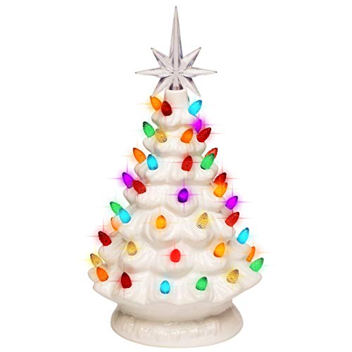 Blissun 10' Ceramic Christmas Tree, Tabletop Christmas Tree Lights Decorations with 54 Multicolored...