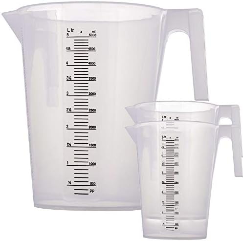TCP Global 5 Liter (5000ml) Gallon Plastic Graduated Measuring and Mixing Pitcher (Pack of 3) - Holds 5 Quarts 1.25 Gallons- Pouring Cup, Measure & Mix Paint, Resin, Epoxy, Kitchen Cooking Baking