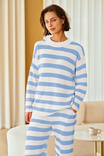 Image of SENSERISE Womens Striped Set Sweater Lounge Sets