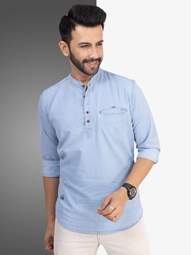 Image of D... finish Men's Denim Icewash Short Kurta | Short Kurta for Men