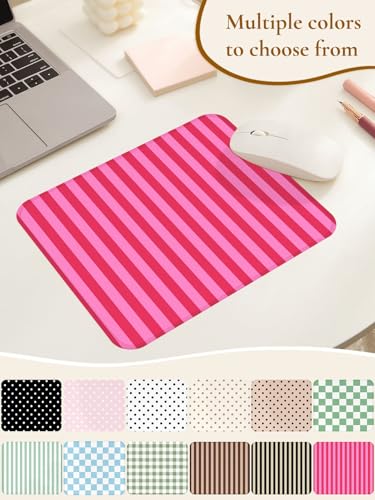 Image of Square Cute Striped Mouse Pad with Stitched Edge, Premium Waterproof Cloth Aesthetic Small Stripe Mouse Mat, Non-Slip Rubber Base Funny Mousepad Desk Accessories,Striped Hot Pink