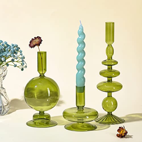Rtteri RTTERI- HOLDERS GLASS -020 3 Pcs Glass Candlestick Holders Glass Taper Candle Holders Groovy Candlestick Wavy Elegant Glass Candlestick thumb #4
