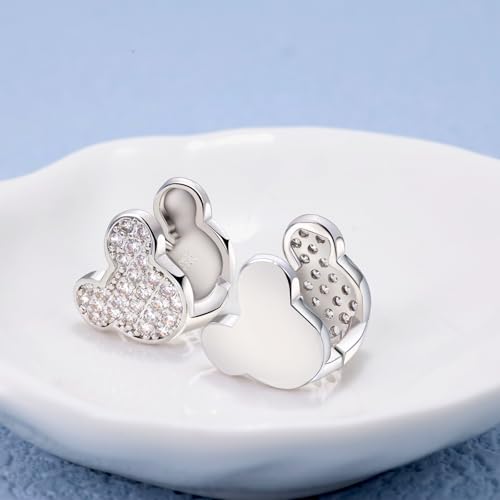 Cute Hoop Earrings for Girls Teens Women - Sterling Silver Hypoallergenic Cubic Zirconia Mouse Earrings Dainty Lovely Double Side Loop Earrings Fashion Jewelry Adorable Gifts for Christmas Daughter2