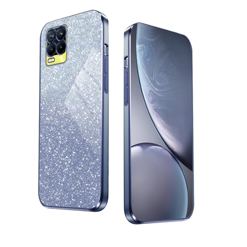 Glitter Cover per Realme 8 Pro 8 4G Bordo Elettroplaccato Custodia Morbida con Adesivi Scintillio Anti-Graffio Case - Blu