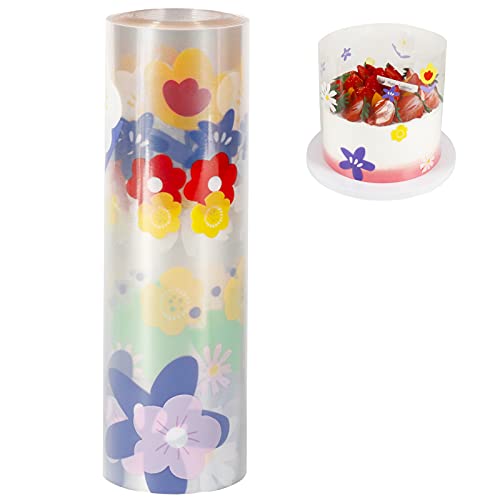 YQL Cake Collar, 6 InchX394 Inch Flower Patterns Acetate Roll DIY Acetate Sheet Mousse Cake Sheets Surrounding Edge Clear Cake Strips for Baking Decorate, Chocolate Mousse Cake