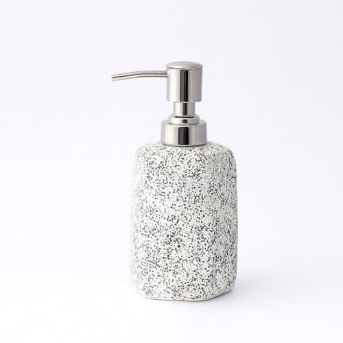 Image of Ceramic Soap Dispenser 330ml (Set of 1) | Multipurpose Lotion & Hand Wash Pump Bottle for Bathroom & Kitchen | White & Black Dotted Hexagon