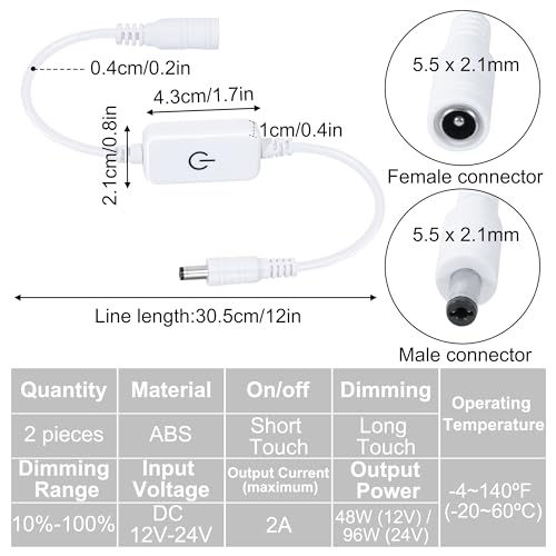 LED Streifen Touch Dimmer + Einfarbige LED Touch Inline Dimmer Schalter + Wohnraum LED Streifen Dimmer 2 Stück DC 12V-24