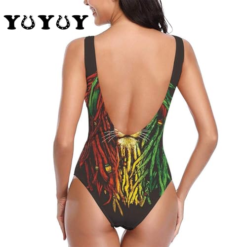 Jamaica Rasta Lion Women's One-Piece Swimsuits Retro High Leg Swimwear Classic Bathing Suit2