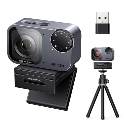 UGREEN FineCam Pro 4K Webcam mit 1/2' Sensor, AI Framing, KI-Gestensteuerung, 7 Filteroptionen, KI-Rauschunterdrückung, PDAF Autofokus, PC Kamera für Live-Streaming, Videokonferenzen, Zoom, Switch 2