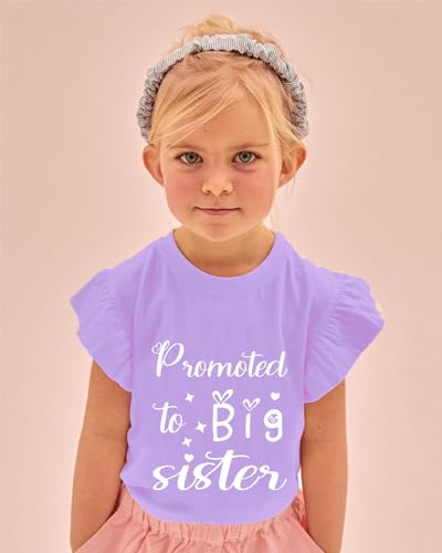2 Pack Toddler Girl Big Sister Shirt Promoted to Big Sister Ruffle Sleeve Butterfly Strawberry Dino Outfit3