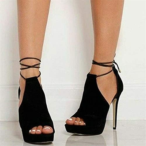 Womens Peep Toe Platform Heels Sexy Sandals Strappy Lace Up Tie Stilettos Dress Pumps Shoes2