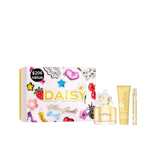 Marc Jacobs Daisy Eau de Toilette 3-Piece Gift Set ($206 value)- EDP 3.3oz Shower Gel 2.5oz Travel Spray 0.33oz With Notes of Wild Berries -Radiant Floral Womens Perfume