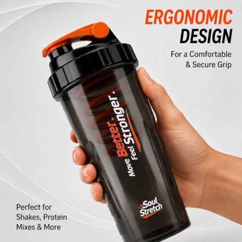 Image of Soul Stretch Storm Shaker for Gym Bottle -700ml | Protein Shaker Bottle | 100% Leakproof, BPA Free, Durable Gym Shaker | Cyclone Blender for Smooth Shakes (Black,Orange) (Orange)