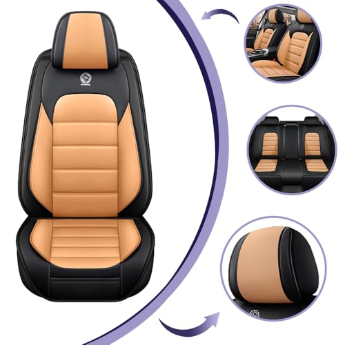 Image of Universal Car Seat Covers for Honda Insight 2002-2022 Anti-Slip Seat Covers,Waterproof Faux Leather Full Coverage Car Seat Protectors Interior Accessories(5Pcs Standard /Black&Orange)