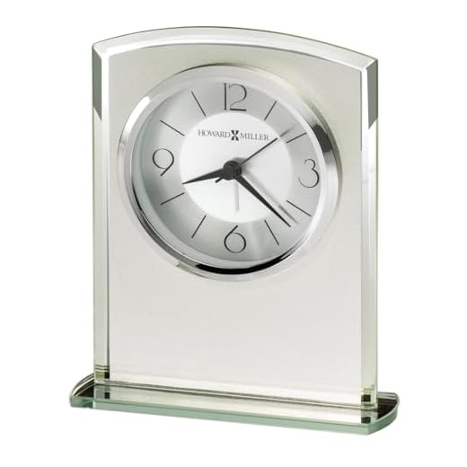Howard Miller Glamour Table Clock 645-771 ? Modern Frosted Glass Clock with Curved Top, Mirrored Beveled Edges, Mirrored Glass Base, Alarm/Quartz Movement