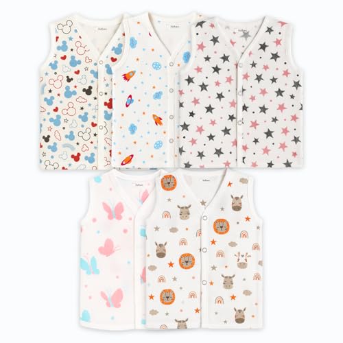 Image of Kidbea Muslin Cotton Baby Jabla for Boys & Girls | Cute Printed Soft V-Neck, Sleeveless Baby Jhabla Vest for Newborns & Infants