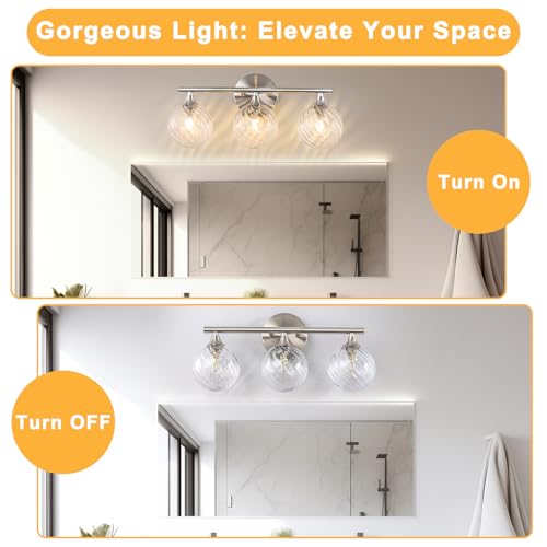 Image of WILON 3 Lights Bathroom Vanity Light, Brushed Nickel Vanity Lights for Bathroom, Modern Bubble Globe Bathroom Light Fixtures Over Mirror, Dimmable G9 Base Vanity Lighting with Clear Glass Shade