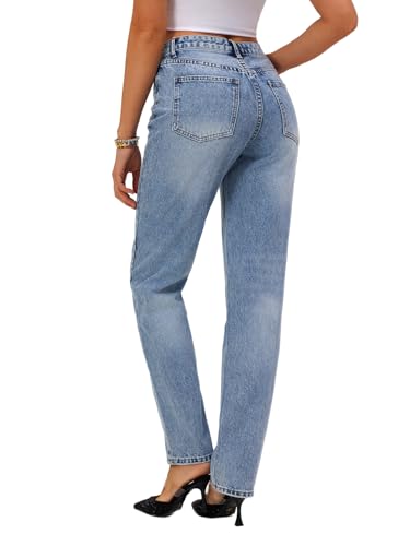 Womens Casual High Waisted Straight Leg Jeans Crossover Waistband Non-Stretch Denim2