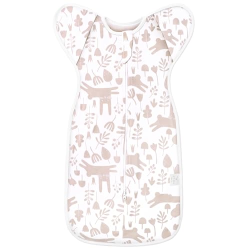 Baby Transitional Swaddle Sleep Sack - Newborn Swaddle Transition Bag with Removable Cuffs Arms Up Design, Free Wearable Blankets, Pink & Rabbit (3-6 Month)