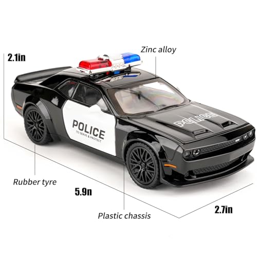 Image of Exclusive Alloy Metal Pull Back Die-cast Car Scale Model with Sound Light Mini Auto Toy for Kids Metal Model Toy Car with Sound and Light?New Version? (1.32 Scale-Dodge CHALLANGER Police-Black)