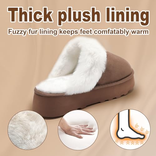 Guyarns Platform Slippers for Women,Fuzzy Rhinestone Womens Slippers Indoor and Outdoor Soft Memory Foam Slippers Fur Fleece Lined Anti-Slip House Shoes(Brown 38/39)3