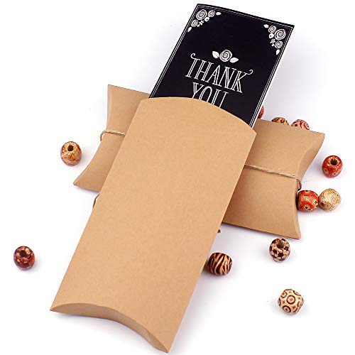 Cewor Kraft Pillow Box 50Pcs, 6.3×3.7 Inches Gift Boxes With 100 Feet Jute Twines, Paper Gift Box For Jewelry, Candy Gift Packaging, Wedding Present And Birthday Party Favor #TOP5