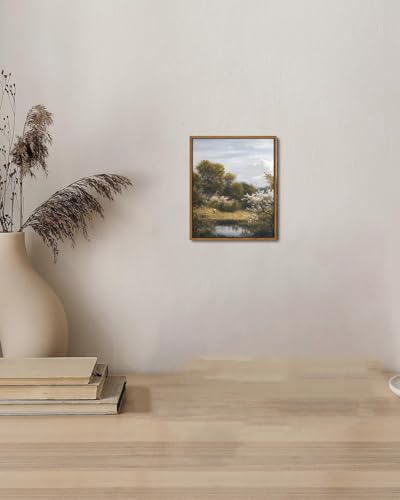 Image of KISSFOX Vintage Framed Wall Art Decor Country Cottage Landscape Pictures Wall Decor Modern Farmhouse Canvas Art Prints Retro Rustic Paintings Artwork For Bedroom Bathroom Living Room