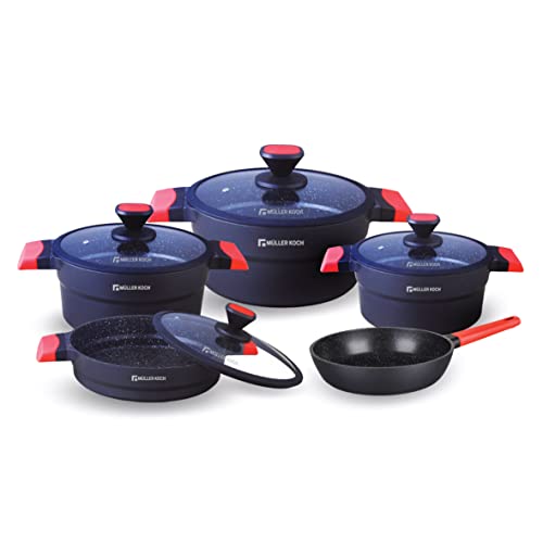 Müller Kitchen MK-3011 - Batería de cocina (9 piezas, revestimiento de mármol, para...