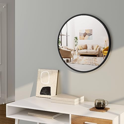 Miroir Mural Rond Ø60 Métal Noir Cadre Robuste WOLTU