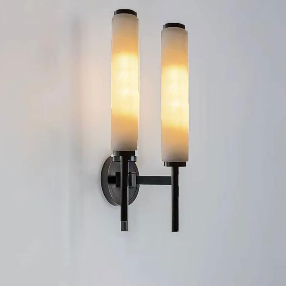 CWCQGH Nordic Gold Wall Light Fixtures Wabi Sabi Cloud Stone Bathroom Vanity Light Wall Sconce for Kitchen Brass Wall Mount Lamp for Bedroom French Milk Glass Wall Light Fixture,Black-2-Light