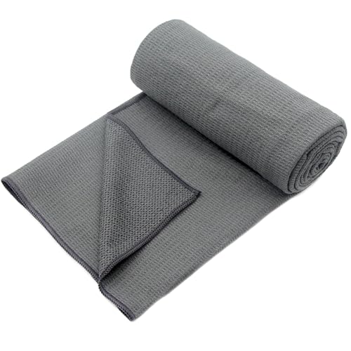 Eunzel Hot Yoga Towel, Non-Slip Yoga Mat Towel with Silicone Grip Dots Absorbent Microfiber for Exercise, Fitness, Pilates, Grey