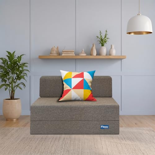 Image of Starlon 1 Seater Sofa Cum Bed Foldable 3-in-1 Sofa Bed with 1 Year Warranty, Washable Jute Fabric Cover & 1 Geometrical Pillow | Guest Bed | Coffee Brown 2.5x6 Ft