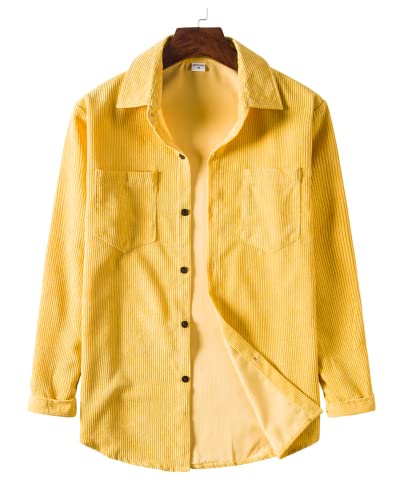 Image of RINTONIX Mens Solid Long Sleeve Ribbed Button Down Corduroy Shirt Jacket Casual Spring Fall Pocket Shacket Jacket