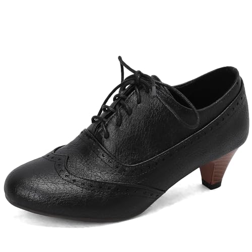 Women's Vintage Wingtip Oxfords Lace Up Low Heel Brogue for Women