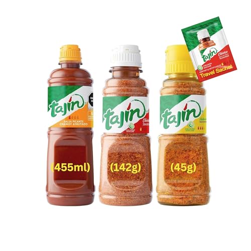 Tajin Authentic Seasoning Set - Clasico Lime (142g) Habanero (45g) and Chamoy Sauce (455ml) including To Go Sachet