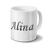 printplanet Tasse mit Namen Alina - Motiv Chrom-Schriftzug - Namenstasse, Kaffeebecher, Mug, Becher, Kaffeetasse - Farbe Weiß