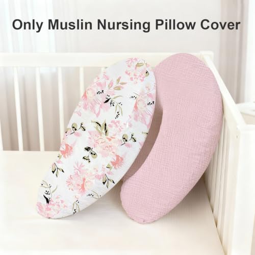 Image of Little Grape Land Muslin Nursing Pillow Covers 2 Pack, 100% Cotton Removable Breastfeeding Pillow Covers, Feeding Pillow Slipcovers for Baby Boys & Girls, (Floral)