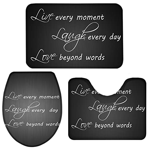 Big buy store Words Live Laugh Love Badezimmerteppich-Set mit 3 rutschfesten Konturen, U-förmigen WC-Deckelbezug und…